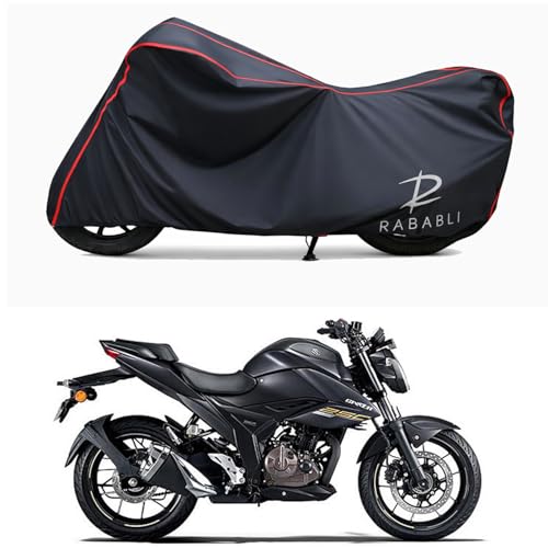 Image of Waterproof Bike Body Cover Compatible for | Suzuki Gixxer 250 BS6 | Taffeta Fabric, Red Piping Design, Bottom Elastic Fit | Dustproof, Sun UV & Rain Protection for All Bikes