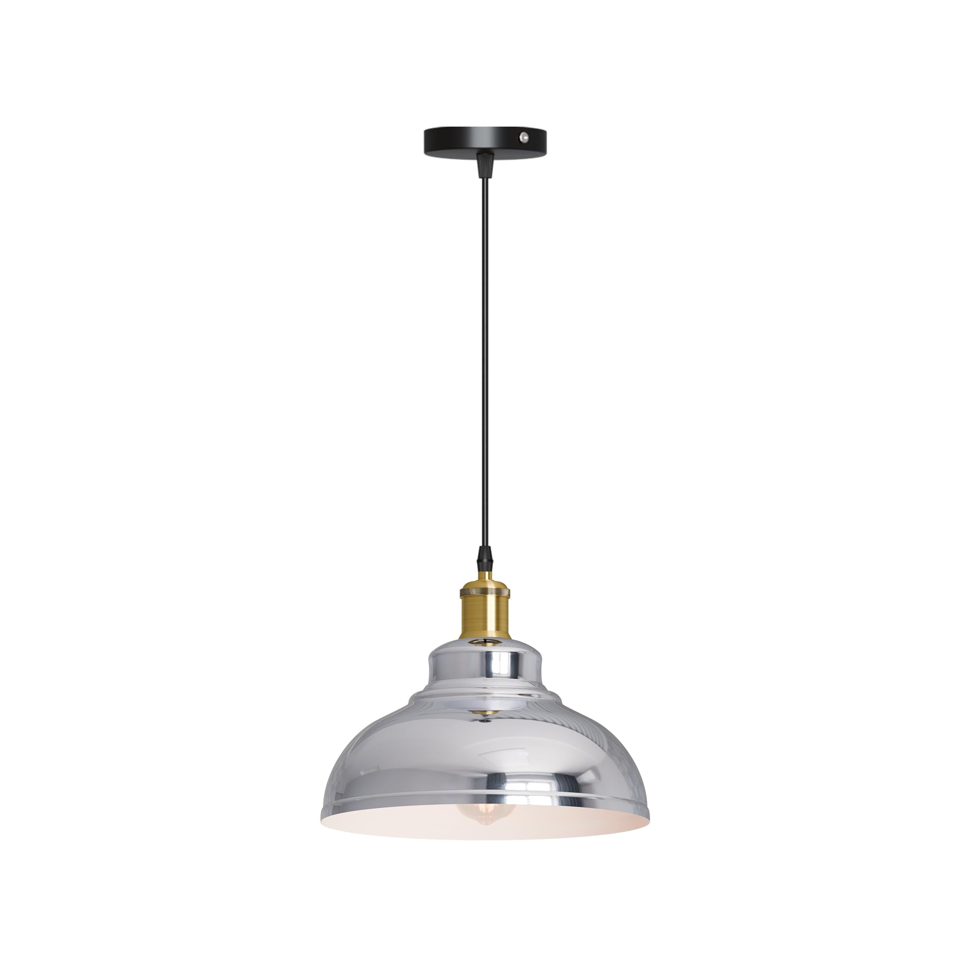 LEDSone Industrial Ceiling-Pendant Light 29cm Curvy Metal Shade E27 Base, 95cm Adjustable Cable Vintage Fixture for Kitchen, Dining, Living Room, Restaurant