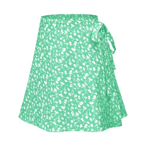 Women's Beach Boho Skirts Lace-Up Waist Floral Printed Vacation Wrap Skirt Mid Waist Loose A-Line Casual Holiday Short2