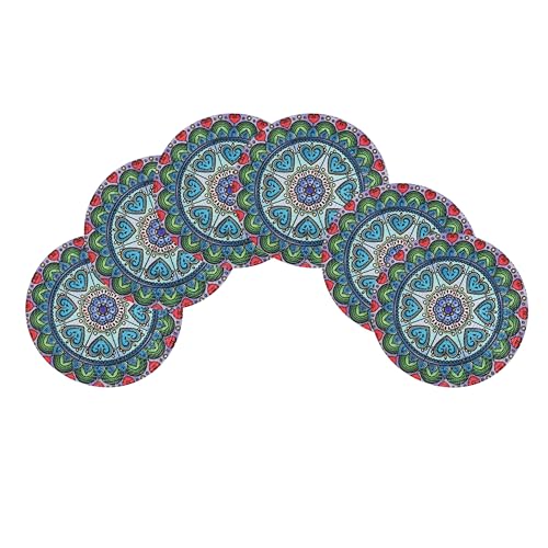 Image of LaVichitra Cotton Table Placemat | Dining Table Mat | Bed Side Table Mat | Cotton Round Shape Placemats | Washable PlaceMat for Shelves & Plant Pots - Pack of 6, Ring of Blue Heart