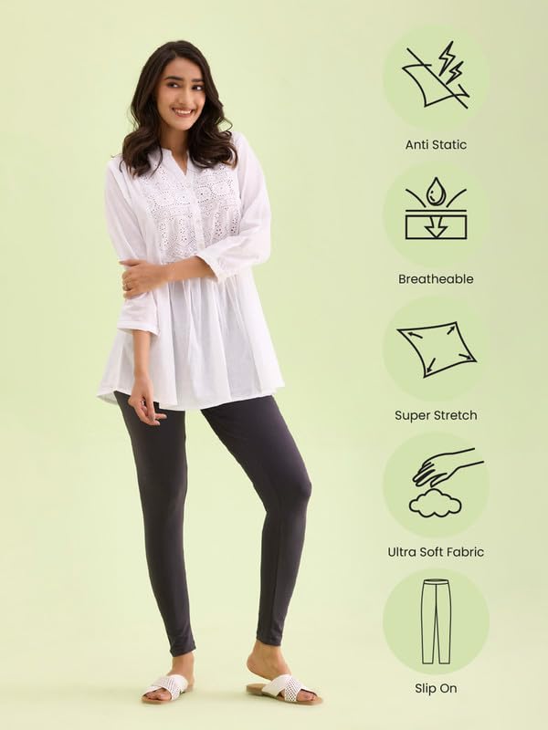 Image of GO COLORS Soft Cotton Stretch Ankle Length Leggings for Women | Breathable