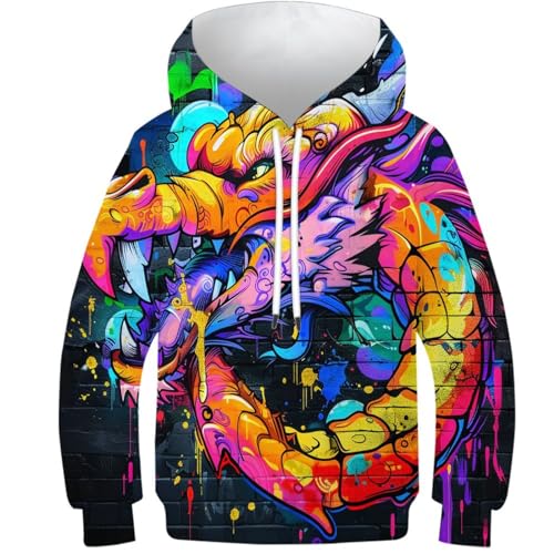 Sweat capuchon dragon imprimé idéal pour l'école et les loisirs