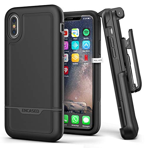 Coque iPhone XS Rebel Armour noire avec clip ceinture de protection hybride antichoc