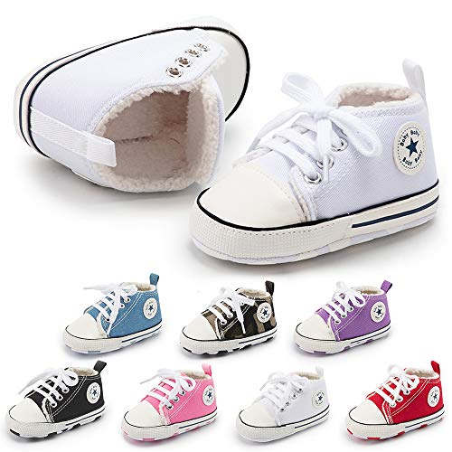 Image of Meckior Baby Girls Boys Canvas Sneakers Soft Sole High-Top Ankle Infant First Walkers Crib Shoes