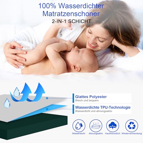 Wasserdichter Matratzenschoner 200x200cm Spannbettlaken, Atmungsaktive Matratzenbezug Wasserundurchlässiger Matratzen-Schutz Nässeschutz… – Ansicht 2