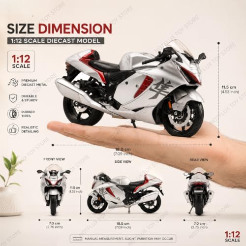Image of 1:12 Hayabusa Diecast Motorcycle Model Metal Body with Plastic Parts Mini Collectible Bike by Maisto [Pack of 1] [Random Color]