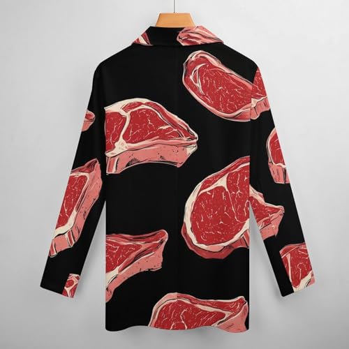 Meat Red Steaks Casual Blazers for Women Long Sleeve Button Suit Jacket Lightweight Business Coat4