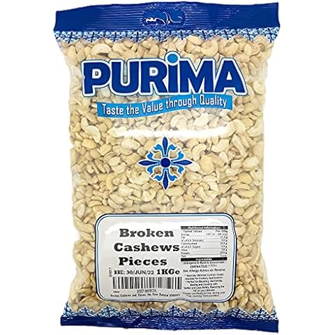 Broken Cashew Nuts 1kg - 100% Raw Broken Cashews 1 kg Bag - Pieces Premium Quality Nut - For use in Home Cooking Baking Milk Cheese BULK Value - (Packaging May Vary) - PURIMA Cover
