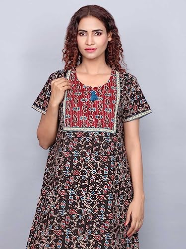 Image of Evolove Women's Cotton Long Maxi Night Gown Nighty Dress with Pocket, Super Soft Comfortable (LNG-Cotton-2)