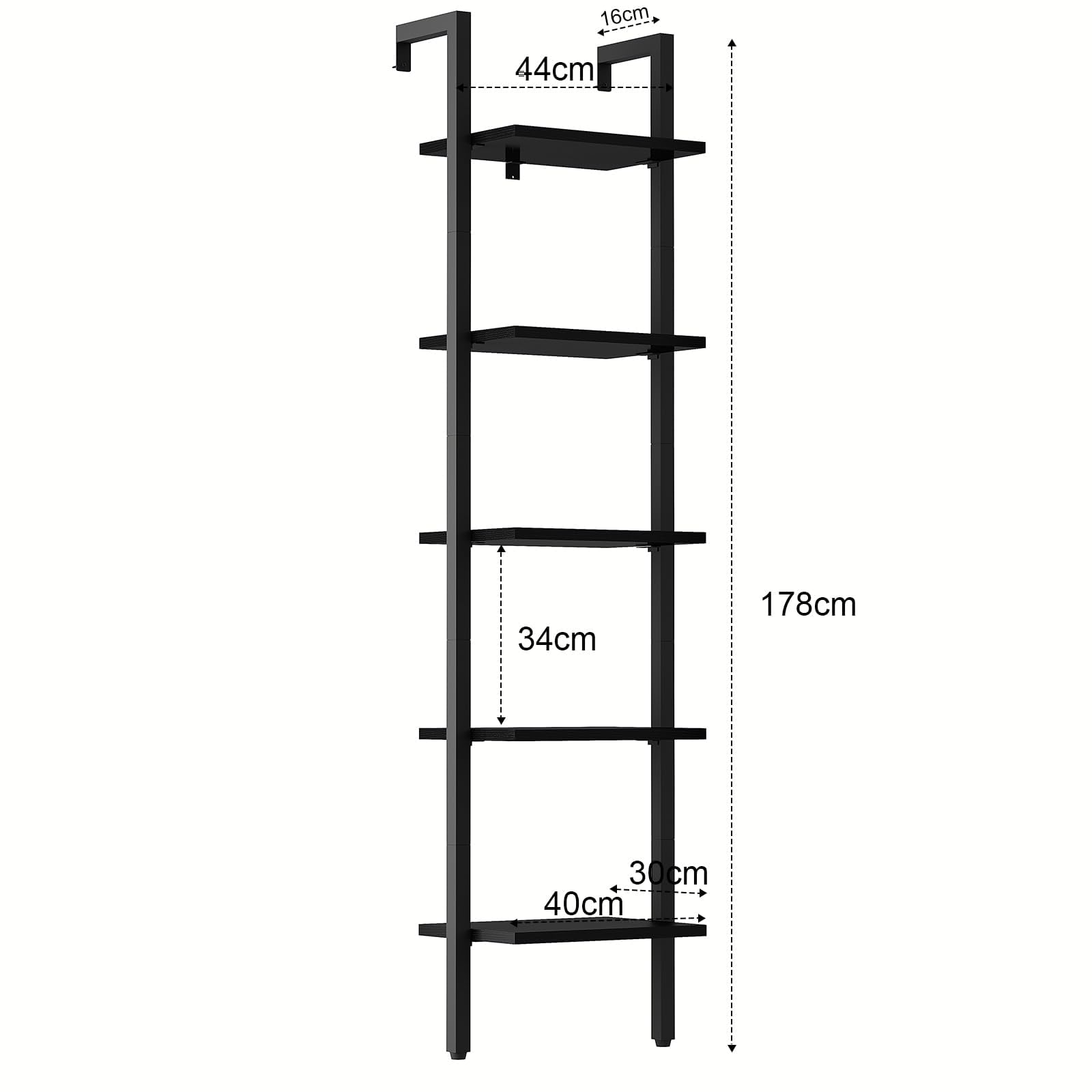 YMYNY Libreria, Scaffale a Scala, Contro Parete a 5 Ripiani, Scaffali Aperti per Casaper, Soggiorno, Ufficio, Cucina, Camera da Letto, 40 x 30 x 178CM, Industriale, Nero HBC015B