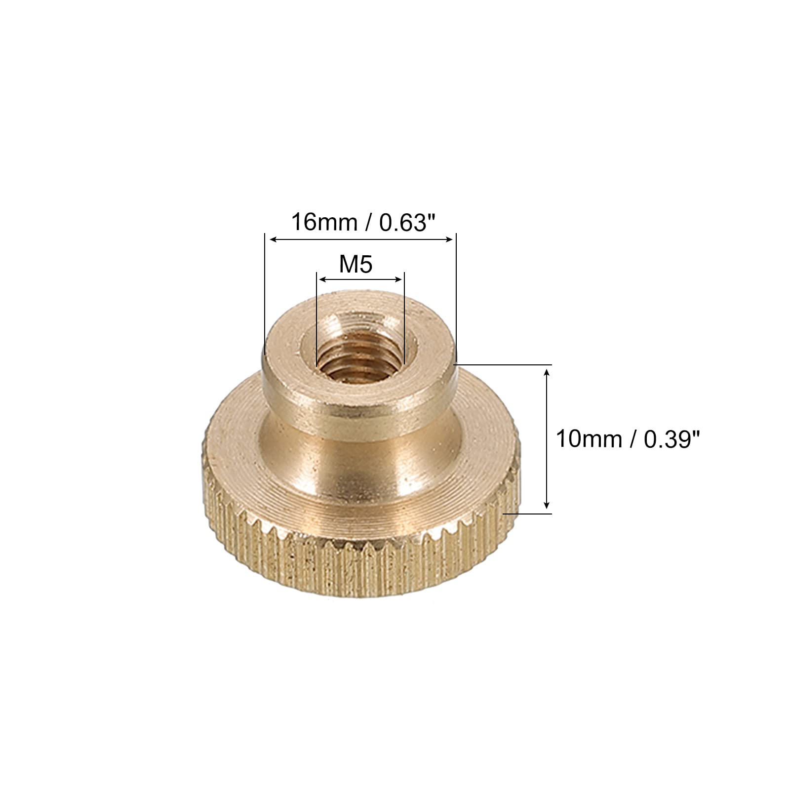uxcell Knurled Thumb Nuts, 5pcs M5 x D16mm x H10mm Brass Knurled Nut with Collar High Head Through Hole Adjusting Nuts for 3D Printer Parts