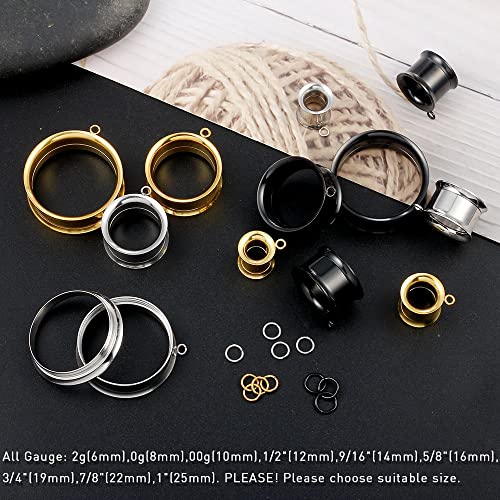 LADEMAYH 3 Pairs DIY Tunnels Plugs Gauges for Ears Piercing Jewelry, Women Mens Stainless Steel Ear Dangle Gauges Accessories2
