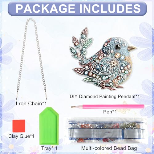 Image of Large Hanging Diamond Art Kits For Adults, Bird Diamond Art Suncatcher Kits | Special Shaped Diamond Painting Hanging, DIY 5D Crystal Diamond Art Pendant Kit, Window Suncatchers Craft