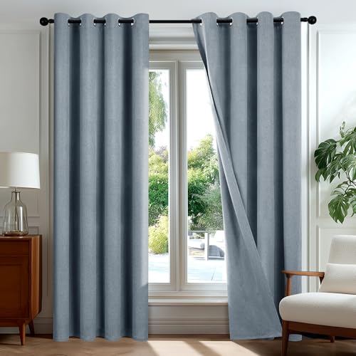 Deconovo Lot de 2 Rideaux 100% Occultants, Rideaux Opacifiants pour Salon,Bleu 140L X 240H cm (2 Panneaux)