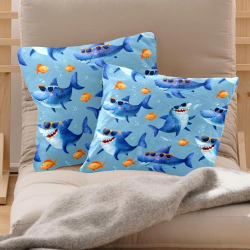 Fundas de cojín de terciopelo suave 50x50 de tiburones y peces para almohada decorativa moderna 3