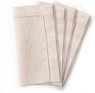 CLIO & CLOVER Linen Napkins - Natural Linen Napkins set of 4-100% Linen Hemstitched edge luxury design - Arrives beautifully packaged from London-based brand, Clio and Clover