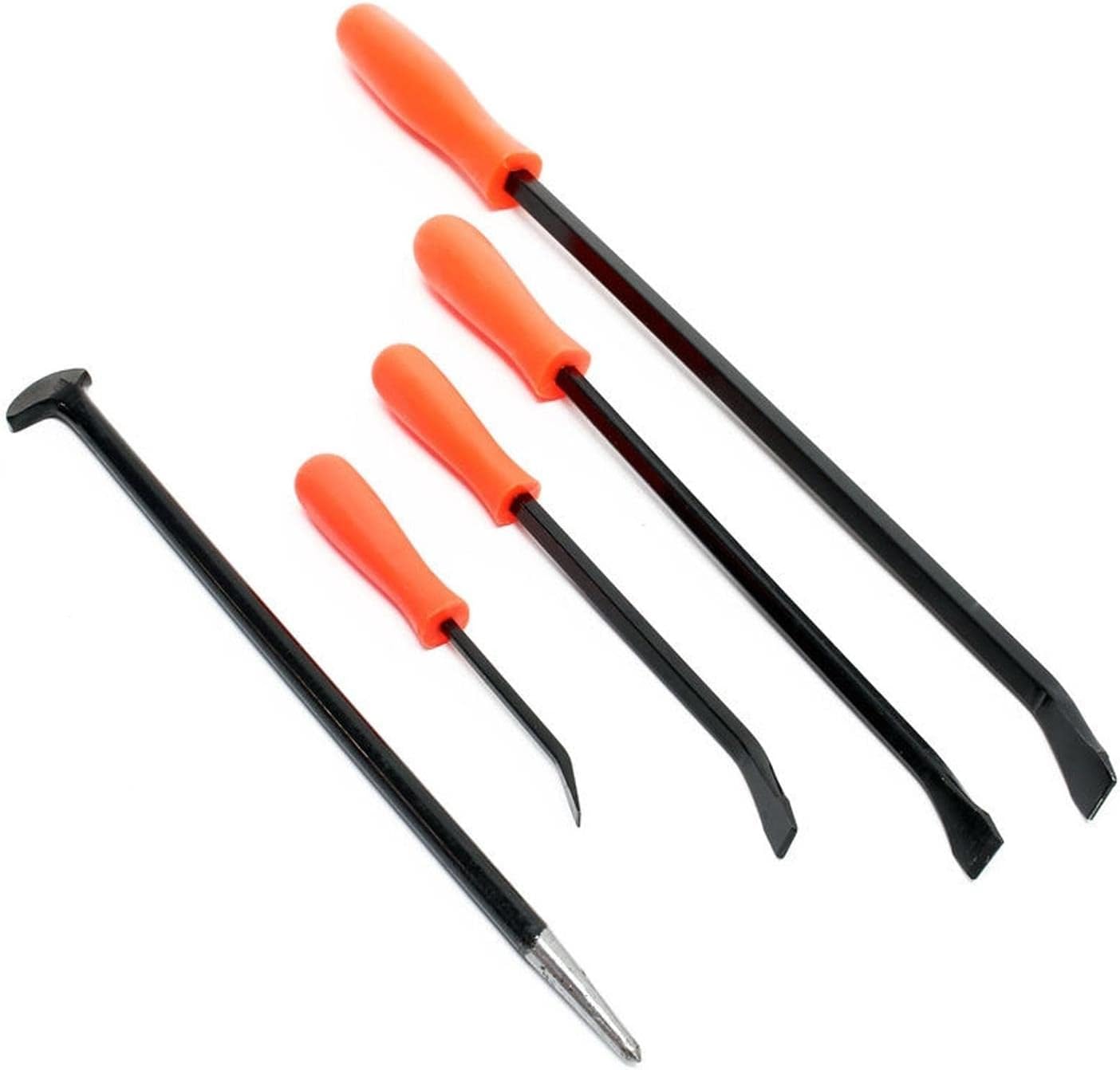 Dapetz ® 5pc Pry Crow Bar Rolling Bar Set Comfort Grip Handles Garage Tool Drop Forged, Heat-treated Steel With Black Finish and Contains 4pc Pry Bars and 1pc Heel Bar