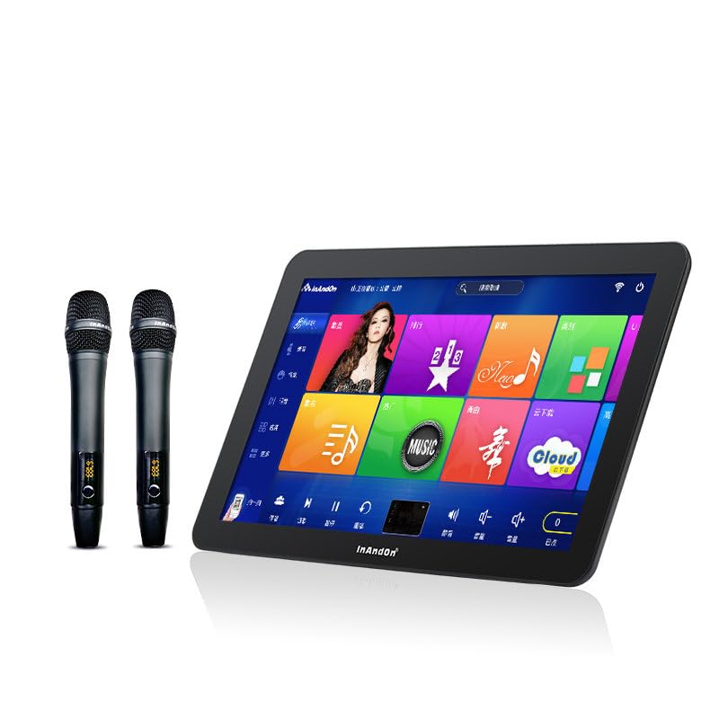 2024 M5 Max All-in-One, Chinese Portable Karaoke Player, 18.5'' Touchscreen, 1080p Output, 2 Wireless Mics, International Firmware