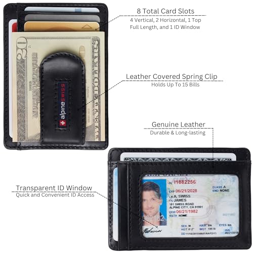 Image of Alpine Swiss RFID Dermot Money Clip Front Pocket Wallet For Men Leather Hampton Collection Glossy Nappa Black