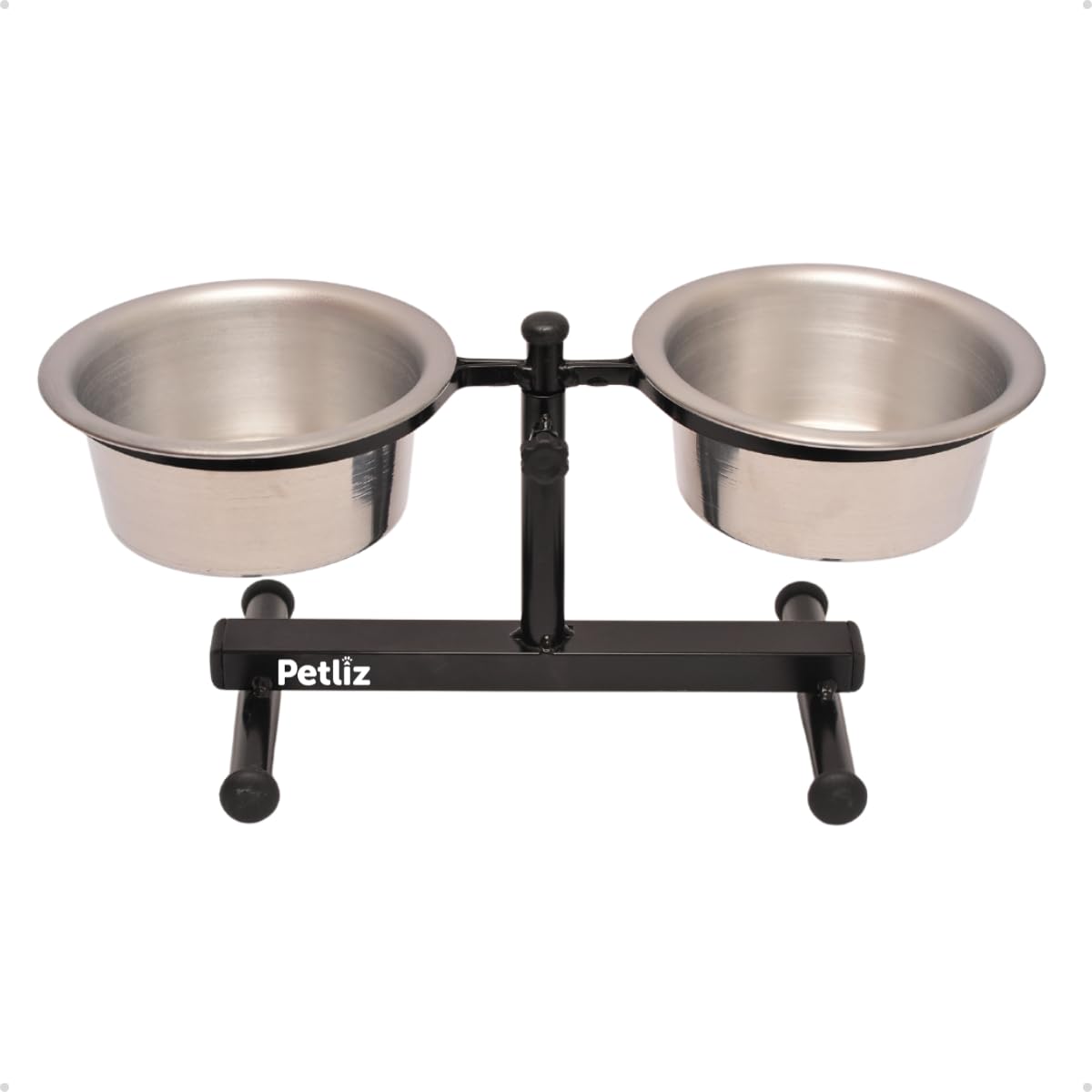 Comedouro Regulável de Alumínio P Para Cães Cachorro Porte Pequeno 900ml - Preto