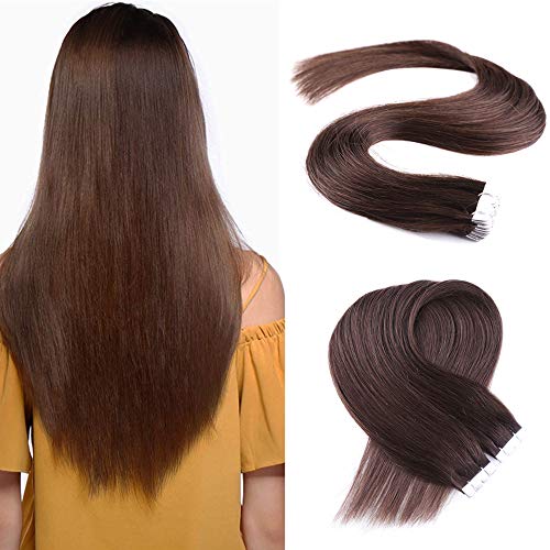 Vlasy 20inch 20g 10Pcs Mini Tape in Human Hair Extensions Straight Tape in Skin Weft Tape Hair Chocolate Brown(4#)