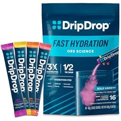 DripDrop Hydration Bold Variety Pack, Electrolyte Packets, 16 Count | Watermelon, Berry, Lemon & Orange; 3X Electrolytes, Vitamin C, Magnesium, Potassium, Zinc; Single Serve Powder Drink Mix