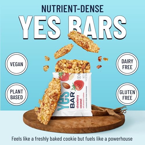 Image of YES Nut Bars - Soft Chewy Healthy Snack Bars (Strawberry Coconut, 6 count) | Made with Organic Maple Syrup - Vegan, Paleo, Gluten Free, No Refined Sugar, Dairy Free, Plant Based Protein, Low Sugar