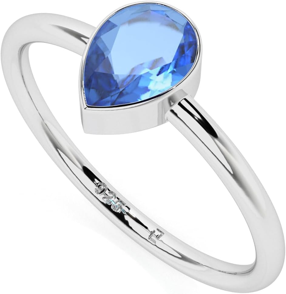 Natural Kyanite Stackable Ring for Women in Sterling Silver, Aries, Taurus, Libra Zodiac Jewelry Gifts for Her (Round, Oval, Pear)