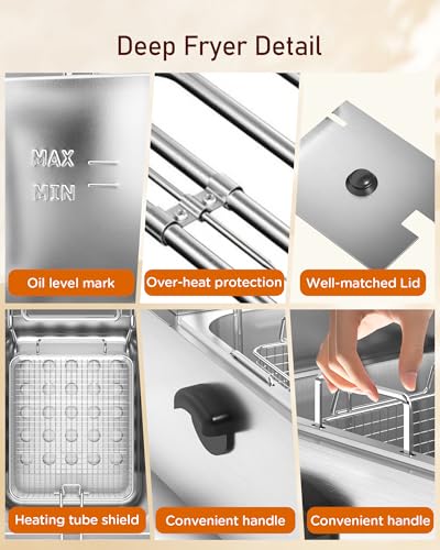 Commercial Deep Fryer - 12 L Electric Deep Fryer with 6 L Basket, Commercial Deep Fryer with Basket, Stainless Steel Countertop Deep Fryer w/Adjustable Temperature and Restaurant Use