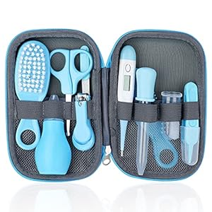 Vusddy Baby Pflegeset für Neugeborene – 10-teiliges Erstausstattung für Neugeborene – Tragbares Baby Hygiene Zubehör für Jungen und Mädchen – Ideal Neugeborenen Geschenk für Baby Shower(Blau)