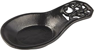 JOGREFUL Spoon Rest, Cast Iron Spoon Holder for Cooking/Stove Top/Kitchen Counter, Heat-Resistant Utensil Rest for Spoons/Ladles/Tongs, Housewarming Vintage Decor, Classic Style, Black