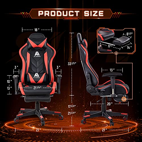Image of AA Products Gaming Chair High Back Ergonomic Computer Racing Chair Adjustable Office Chair with Footrest, Lumbar Support Swivel Chair - Red