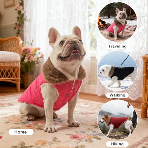 Image of BEAUTYZOO Warm Dog Puffer Jacket Vest, Dog Winter Coat with Harness, Rose L