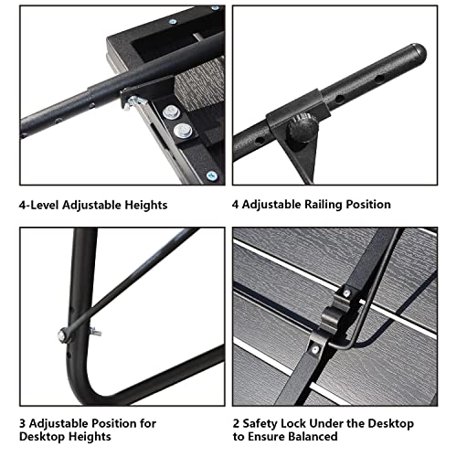 Balcony Railing Table Outdoor Hanging Folding Balcony Bar Table for Railings Patio Hanging Table on Railing Aluminium Metal Side Table Folding Adjustable 23.6"(L) x 15.7"(W) Black Set of 2