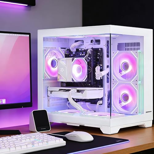 Image of Gaming PC Desktop, AMD Ryzen 5 5500 6-Core 3.6GHz, RX 6500 XT 4GB, 16GB DDR4 RAM, 1TB NVMe SSD, Software-Controlled Lighting, Windows 11, Prebuilt Gaming Computer for 1080p Gaming & Streaming, White