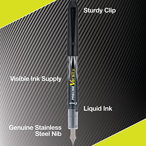 Pilot Precise Varsity Pre-Filled Fountain Pens, Medium Point Stainless Steel Nib, Black/Blue/Purple Inks, 3-Pack (90022) #TOP3