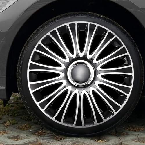 Image of Silver Black Hubcap Wheel Cover Replacement Kit 14 inch Hub Caps Wheel Rim Cover Car Exterior Accessories Pack of 4, 14 Inches