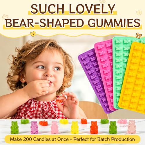 Image of Gummy Molds Gummy Bear Mold - Mini Size Chocolate Candy Molds with 2 Droppers Nonstick Food Grade Silicone Molds Pack of 4