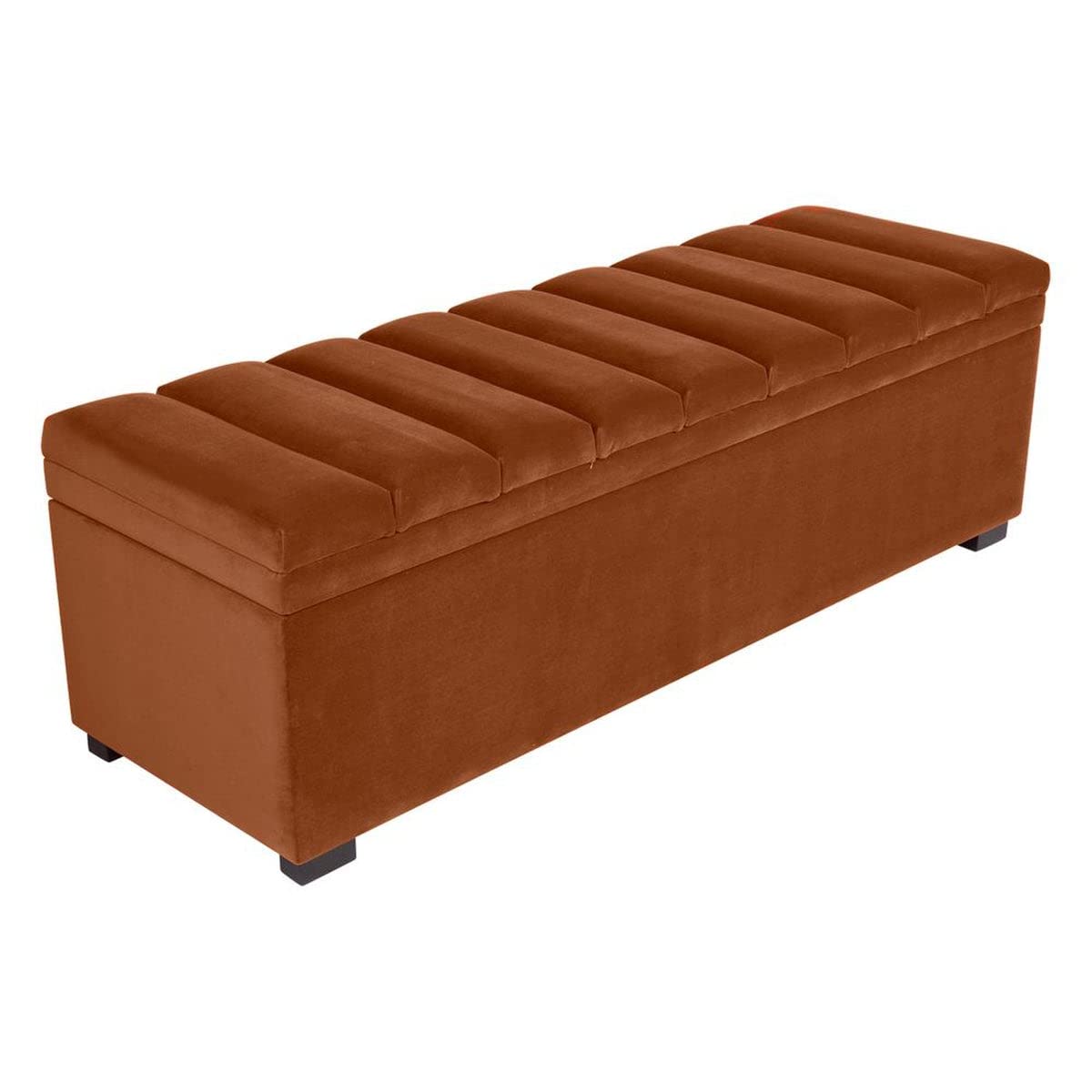 RIGID WOOD Caplan Storage Bench, Rectangular Upholstered Footstool with Wood Frame, Storage Chest Footrest with Seat, Modern Storage Bench, Furniture for Entryway&End of Bed&Sofa (Caramel)