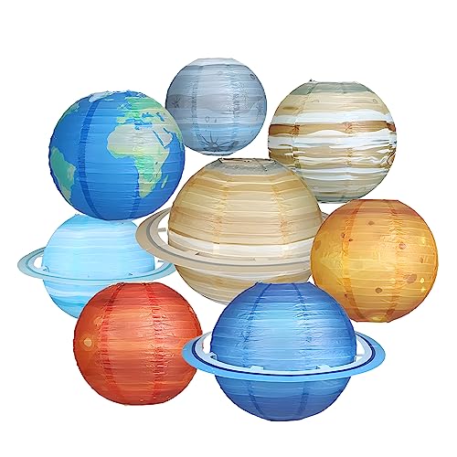 Ayearparty 8 Pcs Space Paper Lanterns Multi-Color Solar System Planets Lanterns 12