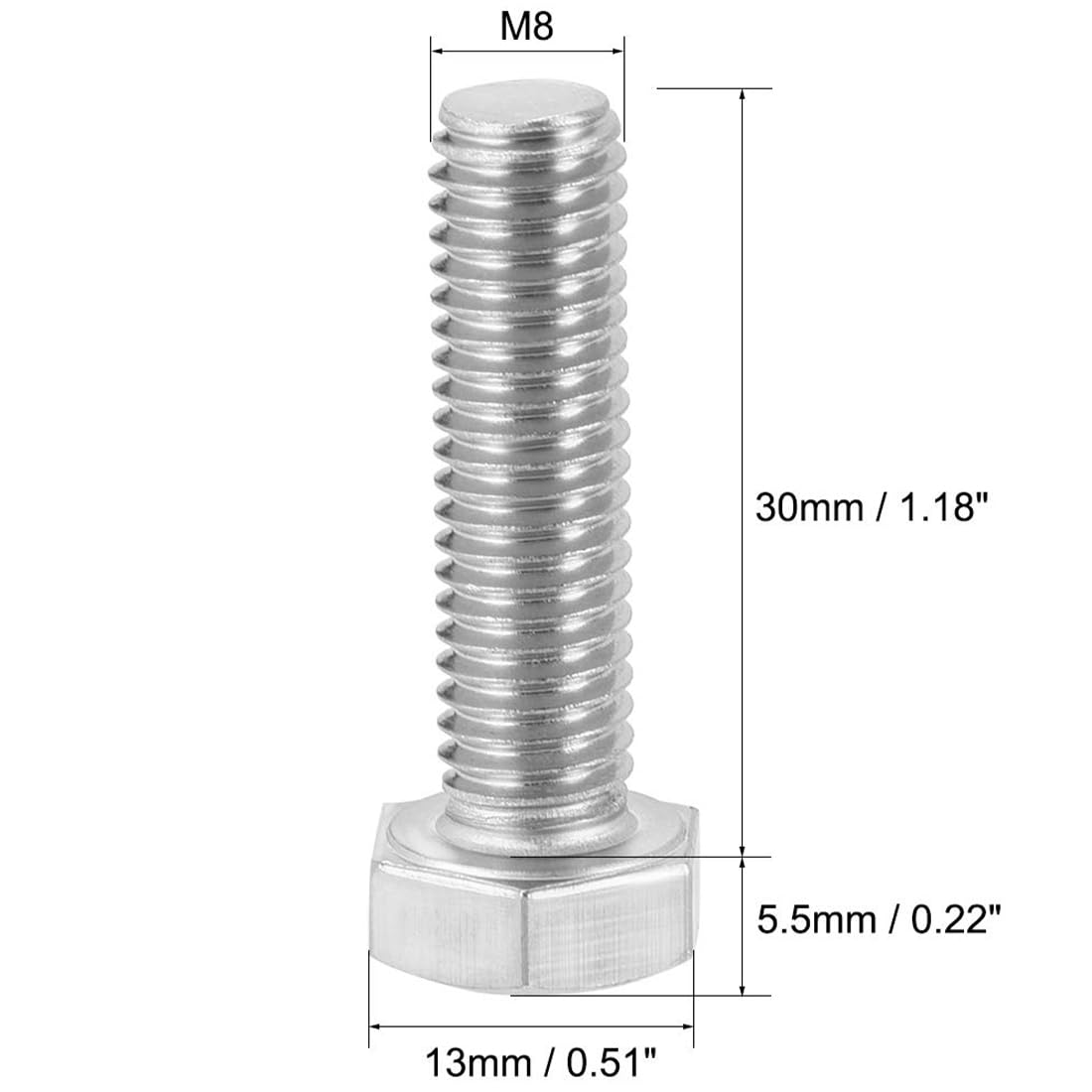 TA-VIGOR M8 x 30mm Hex Bolts, 304 Stainless Steel Fully Threaded M8 Bolts - Image 2