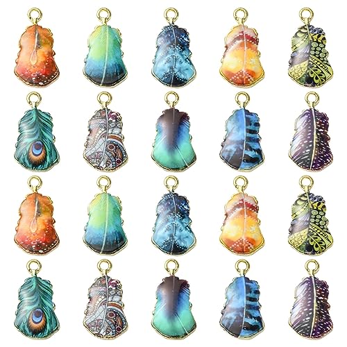 Stiesy 30Pcs 10 Styles Enamel Leaf Charms Pendants Colorful Printed Leaves Charms Plant Dangle Charms for DIY Crafts Bracelet Jewelry Making