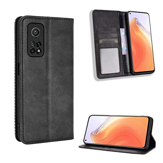Plånboksfodral för Xiaomi Mi 10T 5G/Xiaomi Mi 10T Pro 5G fodral, retro stil plånbok magnetiskt skydd med kreditkortsplatser och flip-stativ, läder telefonväska kompatibel med Xiaomi Mi 10T 5G, svart