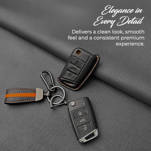 Image of Keyzone Royal Leather Key Cover for Virtus, Kylaq, Slavia, Kodiaq, Kushaq, Taigun, Tiguan, Octavia, Jetta, Superb, Karoq, T-ROC flip Key (Celestial Blue)