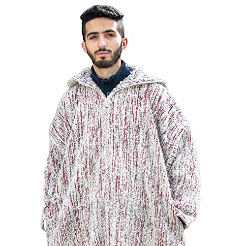 HibArt -Striped Djellaba, Sweater Coat, Hoodie Caftan from wool, Handmade boho Clothing, Wool robe men, Long Winter robe,