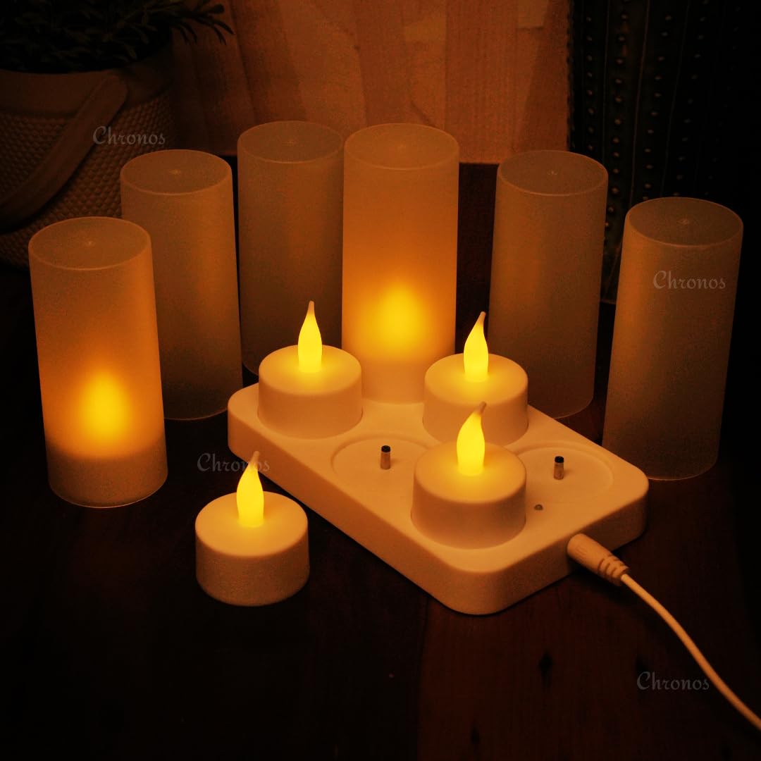 Chronos LED Rechargeable Flameless Tealight, Flickering Tealight Candles White Base with Charging Station (Pack of 6)-image-30