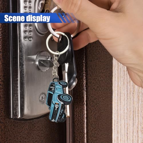 Image of LAINLOY Bronco Car Keychain, Car Fob Cover Cool Mods Accessories, 4-Door Auto Key Fob Holder Compatible with Bronco 2021 2022 2023 (Blue)