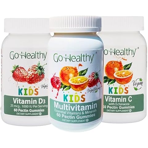 Go Healthy Multivitamin (1 Bottle), Vitamin D (1 Bottle) and Vitamin C (1 Bottle) Gummies for Kids, Toddlers, Vegetarian, Kosher & Halal, Gluten Free, Non-GMO Bundle Cover