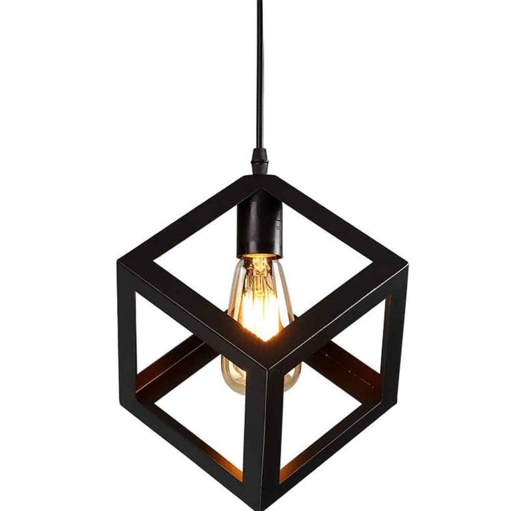 Vintage Industrial Iron Art Pendant Light Black Metal E27 Base Chandelier Pendant Lamp Shade Light Fitting Wire Cage Lampshade Retro Lamp Cover for Living Dining Room Bar Lucky Star