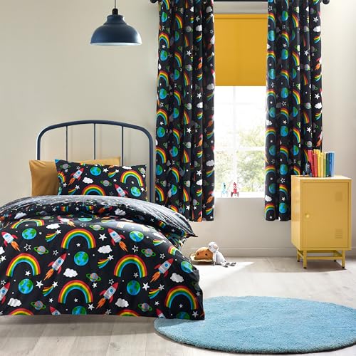 Catherine Lansfield Rainbow Rockets Reversible Single Duvet Cover Set with Pillowcase Black